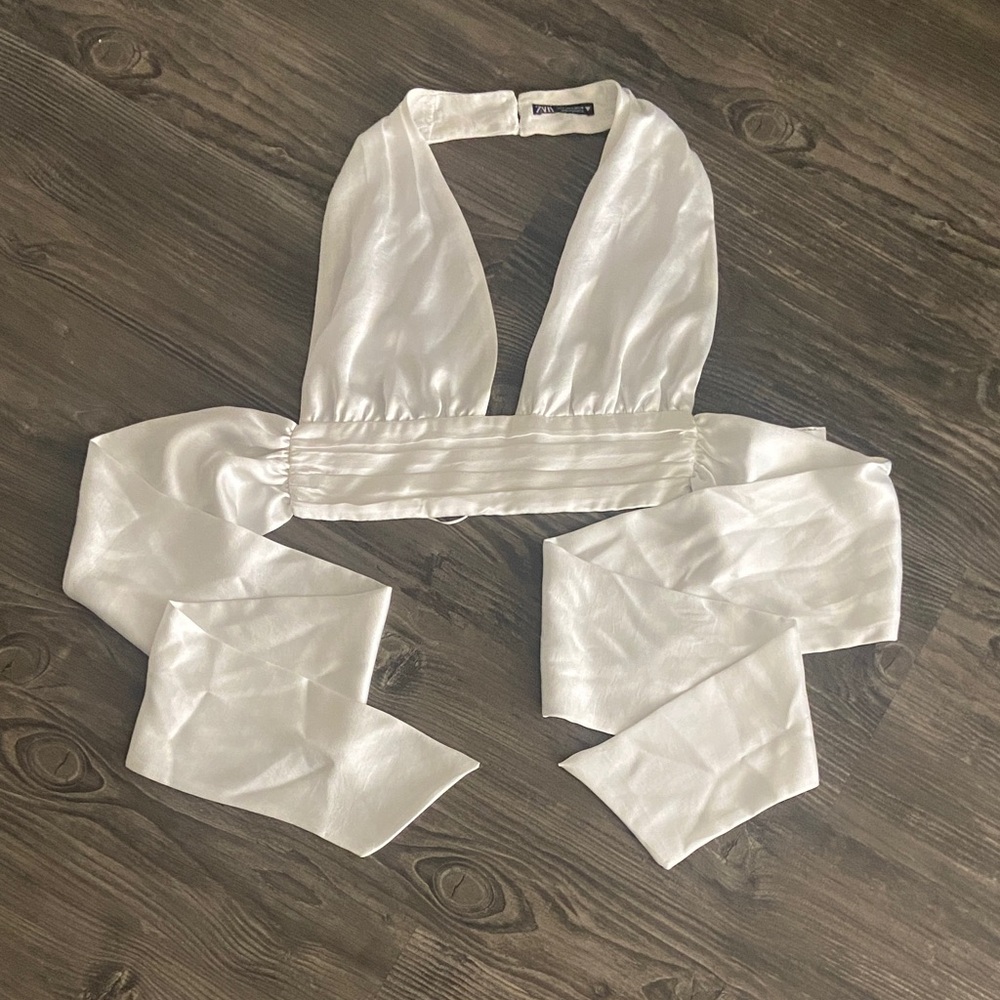 Zara White Satin Halter Blouse